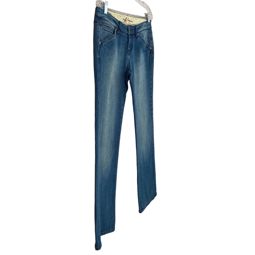 Ruff Hewn Light to Medium Wash Distressed & Whiskered Flare Jeans Size 4 - Picture 4 of 7